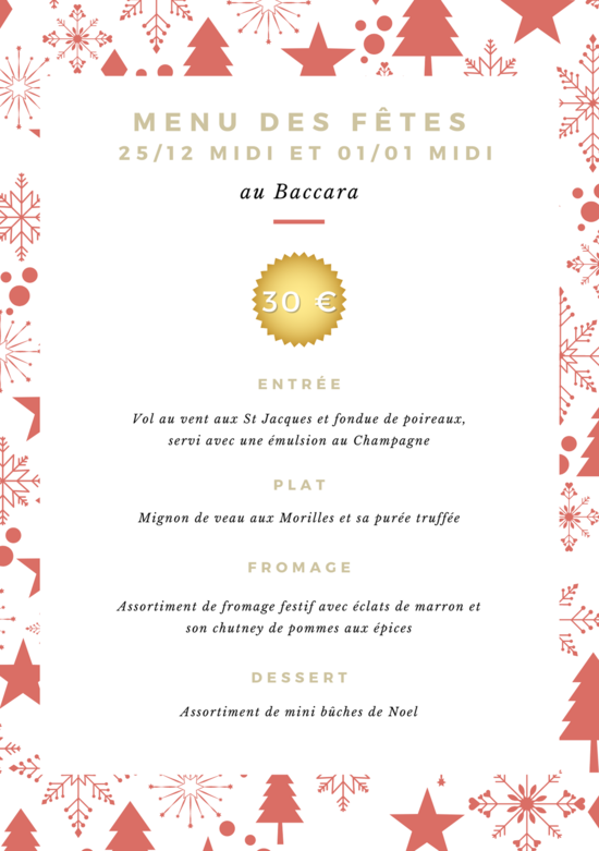 Menu des fêtes au Baccara Menu des fêtes au Baccara